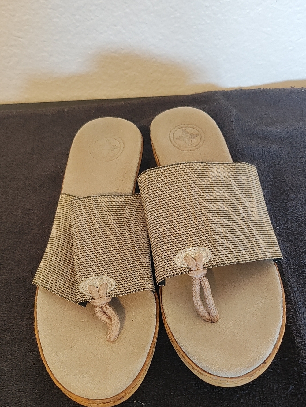 Charleston Shoe Co. IOP Beige Metallic Wedge Flip Flop